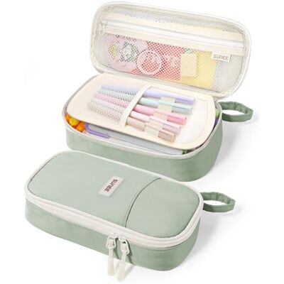 SUNEE Estojo escolar grande com compartimentos, multiusos olho escolar colégio organizador de papelaria Pencil Case para meninas, crianças, adolescentes, mulheres, homens, verde, Moderno SUNEE Estojo escolar grande com compartimentos, multiusos olho escolar colégio organizador de papelaria Pencil Case para meninas, crianças, adolescentes, mulheres, homens, verde, Moderno
