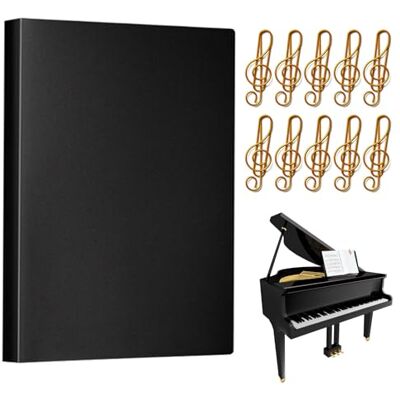 SANLIUBA Pasta para partituras de 40 páginas com 10 clipes para partituras e pastas de plástico impermeáveis para guardar partituras e documentos, papéis e arquivos (preto) SANLIUBA Pasta para partituras de 40 páginas com 10 clipes para partituras e pastas de plástico impermeáveis para guardar partituras e documentos, papéis e arquivos (preto)