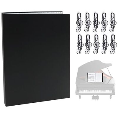 mimzemamz Pasta para partituras com 40 bolsos A4, pasta de música preta, pasta de armazenamento de partituras pasta de notas para folhas de notas de piano, guitarra, violino com 10 clipes mimzemamz Pasta para partituras com 40 bolsos A4, pasta de música preta, pasta de armazenamento de partituras pasta de notas para folhas de notas de piano, guitarra, violino com 10 clipes
