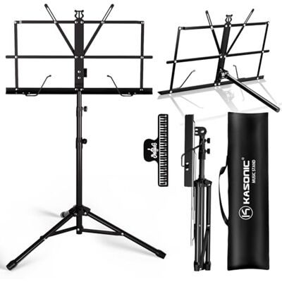K KASONIC Atril para partituras, Kasonic 2 em 1, dobrável, de dupla utilização, para partituras, e suporte para livros de mesa, portátil e leve com suporte para clip de partituras K KASONIC Atril para partituras, Kasonic 2 em 1, dobrável, de dupla utilização, para partituras, e suporte para livros de mesa, portátil e leve com suporte para clip de partituras