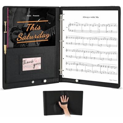 LUXECOVE Pasta de música, pasta de partituras A4, de couro sintético com alça de mão, pasta de piano com 30 bolsos interiores, pasta de partituras de música coral LUXECOVE Pasta de música, pasta de partituras A4, de couro sintético com alça de mão, pasta de piano com 30 bolsos interiores, pasta de partituras de música coral