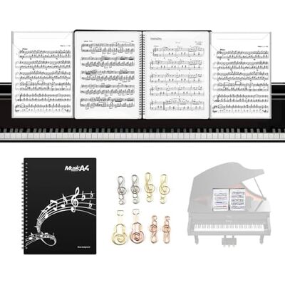 luopeidian Pasta para partituras, tamanho A4, preto, 4 faces, dobrável, com capacidade de 40 páginas e 8 clipes exclusivos para partituras, para guardar piano luopeidian Pasta para partituras, tamanho A4, preto, 4 faces, dobrável, com capacidade de 40 páginas e 8 clipes exclusivos para partituras, para guardar piano