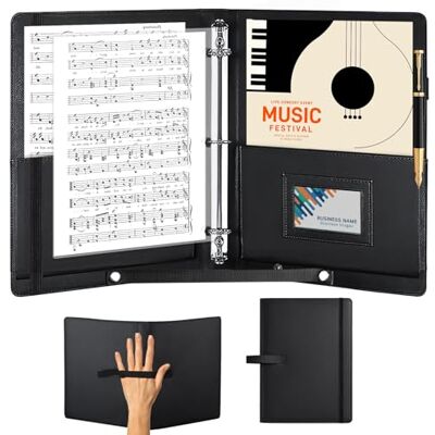 WIYETY Pasta A4 de couro sintético preta para partituras, com alça de mão e bolso interior, pasta para partituras, instrumentalista e músicos WIYETY Pasta A4 de couro sintético preta para partituras, com alça de mão e bolso interior, pasta para partituras, instrumentalista e músicos