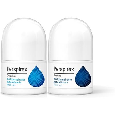 PERSPIREX ® Strong + Original Roll-On antirrespirável, pack controlo de transpiração intensa e moderada, proteção 3-5 dias contra o suor, tratamento com axilas homem e mulher, 20 ml + 20 ml PERSPIREX ® Strong + Original Roll-On antirrespirável, pack controlo de transpiração intensa e moderada, proteção 3-5 dias contra o suor, tratamento com axilas homem e mulher, 20 ml + 20 ml