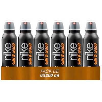 Nike Sun & Wood Pack de 6 x 200 ml, desodorizante para homem em spray, desodorizante antimanchas para todos os tipos de pele, 0% sais de alumínio, de longa duração, fragrância madeirada fruta âmbar Nike Sun & Wood Pack de 6 x 200 ml, desodorizante para homem em spray, desodorizante antimanchas para todos os tipos de pele, 0% sais de alumínio, de longa duração, fragrância madeirada fruta âmbar