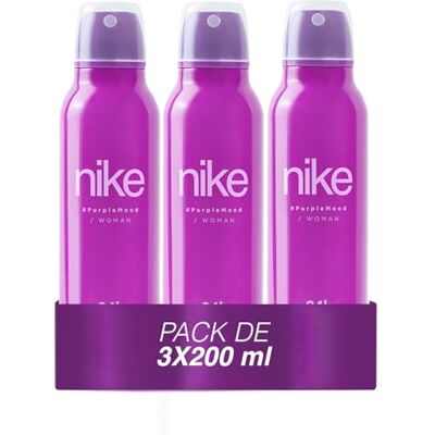 Nike Purple Mood Pack de 3 x 200 ml, desodorizante para mulher em spray, desodorizante antimanchas para todos os tipos de pele, 0% sais de alumínio, de longa duração, fragrância floral Gourmand Nike Purple Mood Pack de 3 x 200 ml, desodorizante para mulher em spray, desodorizante antimanchas para todos os tipos de pele, 0% sais de alumínio, de longa duração, fragrância floral Gourmand