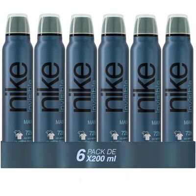 Nike Homem invisível, desodorizante em spray pack 6 x 200 ml, sem perfume, homem, antiderrapante, proteção contínua, até 72 h de eficiência verificada, sem álcool, tecnologia, cuidado e conforto Nike Homem invisível, desodorizante em spray pack 6 x 200 ml, sem perfume, homem, antiderrapante, proteção contínua, até 72 h de eficiência verificada, sem álcool, tecnologia, cuidado e conforto
