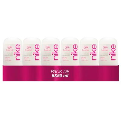 Nike Ultra Pink Pack de 6 x 50 ml, desodorizante mulher Roll-On, desodorizante antimanchas para pele sensível, 0% álcool e 0% sais de alumínio, de longa duração, fragrância oriental Gourmand Nike Ultra Pink Pack de 6 x 50 ml, desodorizante mulher Roll-On, desodorizante antimanchas para pele sensível, 0% álcool e 0% sais de alumínio, de longa duração, fragrância oriental Gourmand