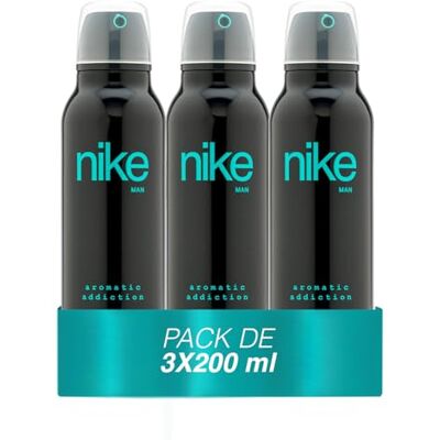 Nike Aromatic Addiction Pack de 3 x 200 ml, desodorizante para homem em spray, desodorizante antimanchas, para todos os tipos de pele, 0% sais de alumínio, de longa duração, fragrância madeirada Nike Aromatic Addiction Pack de 3 x 200 ml, desodorizante para homem em spray, desodorizante antimanchas, para todos os tipos de pele, 0% sais de alumínio, de longa duração, fragrância madeirada