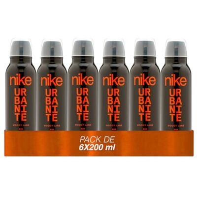 Nike Woody Lane Pack de 6 x 200 ml, desodorizante para homem em spray, desodorizante antimanchas, para todos os tipos de pele, 0% sais de alumínio, de longa duração, fragrância madeirada oriental Nike Woody Lane Pack de 6 x 200 ml, desodorizante para homem em spray, desodorizante antimanchas, para todos os tipos de pele, 0% sais de alumínio, de longa duração, fragrância madeirada oriental