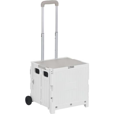 HOMCOM Carrinho de compras dobrável com 2 rodas 41,5 x 32,5 x 85 cm branco Carrinho para supermercado, comprimento da pega ajustável, capacidade de 35 litros, para escritório escola casa HOMCOM Carrinho de compras dobrável com 2 rodas 41,5 x 32,5 x 85 cm branco Carrinho para supermercado, comprimento da pega ajustável, capacidade de 35 litros, para escritório escola casa