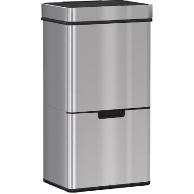 HOMCOM Caixote de lixo automático 72L com sensor infravermelhos cinzento Caixote do lixo inteligente de aço inoxidável, 2 compartimentos, para cozinha quarto, 42 x 30 x 81 cm HOMCOM Caixote de lixo automático 72L com sensor infravermelhos cinzento Caixote do lixo inteligente de aço inoxidável, 2 compartimentos, para cozinha quarto, 42 x 30 x 81 cm