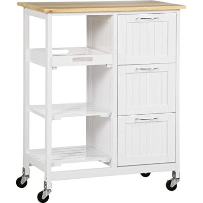 HOMCOM Carrinho auxiliar de cozinha carrinho de legumes com 3 gavetas, 2 prateleiras abertas e bandeja removível para sala de jantar sala de estar BCarregar 40 kg 67 x 37 x 87 cm branco HOMCOM Carrinho auxiliar de cozinha carrinho de legumes com 3 gavetas, 2 prateleiras abertas e bandeja removível para sala de jantar sala de estar BCarregar 40 kg 67 x 37 x 87 cm branco