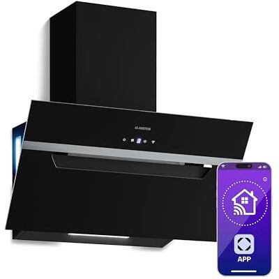 KLARSTEIN BigBite Sino extrator 60 cm, angular, 417 m³/h, A+++, LED, 3 velocidades e turbo, filtro de carbono, tátil, recirculação ou remoção, sino extrator decorativo cozinha, preto KLARSTEIN BigBite Sino extrator 60 cm, angular, 417 m³/h, A+++, LED, 3 velocidades e turbo, filtro de carbono, tátil, recirculação ou remoção, sino extrator decorativo cozinha, preto