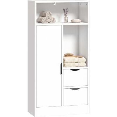 HOMCOM Mueble de Baño Estrecho con 2 Cajones 50x25x100 cm Blanco Armário de casa de banho, compartimento aberto, prateleira ajustável, para espaço pequeno, cozinha, sala de estar HOMCOM Mueble de Baño Estrecho con 2 Cajones 50x25x100 cm Blanco Armário de casa de banho, compartimento aberto, prateleira ajustável, para espaço pequeno, cozinha, sala de estar
