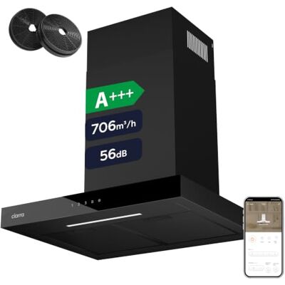 CIARRA CBCB6102 Campana Extractora 60 cm 706 m³/h WIFI Negra A+++ Controlo tátil de 4 velocidades de recirculação por filtro de carbono CBCF003 CIARRA CBCB6102 Campana Extractora 60 cm 706 m³/h WIFI Negra A+++ Controlo tátil de 4 velocidades de recirculação por filtro de carbono CBCF003