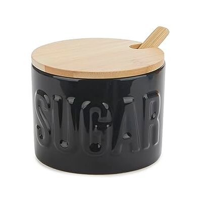 Balvi Açucareiro Sugar cor preta recipiente elegante para armazenar açúcar cerâmica/bambu 7,4 x 9,5 x 9, Balvi Açucareiro Sugar cor preta recipiente elegante para armazenar açúcar cerâmica/bambu 7,4 x 9,5 x 9,