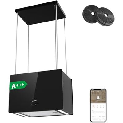 CIARRA CBCB4850 Sino extrator em ilha sem saída de fumo 48 cm preto Classe A++ 700 m³/ h Wi-Fi e controlo tátil filtro de carbono incluído 4 velocidades 2 luzes LED CIARRA CBCB4850 Sino extrator em ilha sem saída de fumo 48 cm preto Classe A++ 700 m³/ h Wi-Fi e controlo tátil filtro de carbono incluído 4 velocidades 2 luzes LED