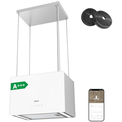 CIARRA CBCS4850 Sino extrator em ilha sem saída de fumo branco 48 cm Classe A++ 700 m³/ h Wi-Fi e controlo tátil filtro de carbono incluído 4 velocidades 2 luzes LED CIARRA CBCS4850 Sino extrator em ilha sem saída de fumo branco 48 cm Classe A++ 700 m³/ h Wi-Fi e controlo tátil filtro de carbono incluído 4 velocidades 2 luzes LED