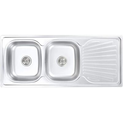 vidaXL Pia de Duplo Lavatório com Filtro e Sifão Pia Lavabo Piscina Cozinha Serviço Torneira Lavar Panela Pratos Integrado Aço Inoxidável vidaXL Pia de Duplo Lavatório com Filtro e Sifão Pia Lavabo Piscina Cozinha Serviço Torneira Lavar Panela Pratos Integrado Aço Inoxidável