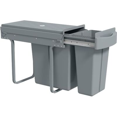 HOMCOM Caixote do lixo baixo lava-louça removível 20 L + 10 L pega cinzenta Caixote do lixo da cozinha, 2 recipientes de reciclagem, deslizamento suave, tampa com padrão de diamante HOMCOM Caixote do lixo baixo lava-louça removível 20 L + 10 L pega cinzenta Caixote do lixo da cozinha, 2 recipientes de reciclagem, deslizamento suave, tampa com padrão de diamante