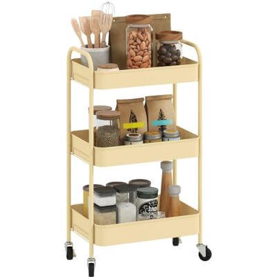 HOMCOM Carrinho auxiliar com rodas de 3 níveis 45 x 30, 6 x 79 cm, amarelo Carrinho de cozinha, 3 cestas, 2 pegas, para casa de banho, quarto, escritório HOMCOM Carrinho auxiliar com rodas de 3 níveis 45 x 30, 6 x 79 cm, amarelo Carrinho de cozinha, 3 cestas, 2 pegas, para casa de banho, quarto, escritório