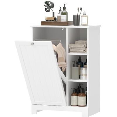 HOMCOM Armário de casa de banho com cesto roupa suja 60 x 38 x 86 cm branco Armário de casa de banho, porta rebatível, prateleiras abertas, cesta removível HOMCOM Armário de casa de banho com cesto roupa suja 60 x 38 x 86 cm branco Armário de casa de banho, porta rebatível, prateleiras abertas, cesta removível