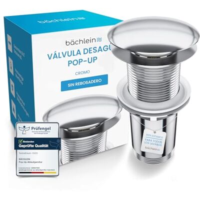 Bächlein Dreno Universal sem Ladrão para Lavatório e Lavatório Válvula Pop Up Automática Cromada Incl. 3 Juntas para Todos os Tipos de Lavatórios, Válvula de Drenagem Instalação com Instruções Bächlein Dreno Universal sem Ladrão para Lavatório e Lavatório Válvula Pop Up Automática Cromada Incl. 3 Juntas para Todos os Tipos de Lavatórios, Válvula de Drenagem Instalação com Instruções