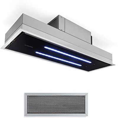 KLARSTEIN High Line Exaustor de teto Exaustor sob móvel ou embutido, Moldura larga 90 cm, Vidro acetinado, 75 W, 3 níveis de potência, Potência de extração 410 m³/h, 2 luzes led 4 W, Preto KLARSTEIN High Line Exaustor de teto Exaustor sob móvel ou embutido, Moldura larga 90 cm, Vidro acetinado, 75 W, 3 níveis de potência, Potência de extração 410 m³/h, 2 luzes led 4 W, Preto