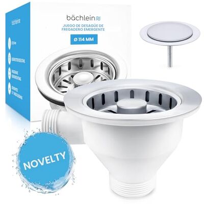 Bächlein Conjunto de ralo para lava-loiças, diâmetro de 114 mm, com estouro, dispositivo de clique agora também para lava-louças da cozinha, drenagem de aço inoxidável polida com desboto Bächlein Conjunto de ralo para lava-loiças, diâmetro de 114 mm, com estouro, dispositivo de clique agora também para lava-louças da cozinha, drenagem de aço inoxidável polida com desboto