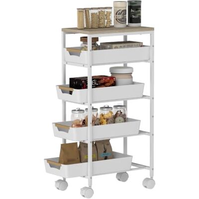 HOMCOM Carrinho de cozinha de armazenamento de 5 níveis 39,5 x 24 x 82 cm branco Carrito Auxiliar con Ruedas Estrecho, Tablero Efecto Madera, 4 Cajones Extraíbles, Carrito de Cocina, para Comedor Salón HOMCOM Carrinho de cozinha de armazenamento de 5 níveis 39,5 x 24 x 82 cm branco Carrito Auxiliar con Ruedas Estrecho, Tablero Efecto Madera, 4 Cajones Extraíbles, Carrito de Cocina, para Comedor Salón