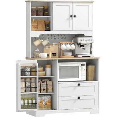 HOMCOM Armário de cozinha, móvel auxiliar de cozinha, 3 portas, branco 2 gavetas, 3 prateleiras na porta, 8 ganchos, bancada ampla para micro-ondas, prateleiras ajustáveis, orifícios para cabos HOMCOM Armário de cozinha, móvel auxiliar de cozinha, 3 portas, branco 2 gavetas, 3 prateleiras na porta, 8 ganchos, bancada ampla para micro-ondas, prateleiras ajustáveis, orifícios para cabos