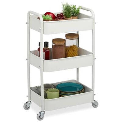 Relaxdays Carrinho auxiliar de rodas, carrinho de cozinha 3 níveis, empregada, empregada, empregada, casa de banho, 71,5 x 43,5 x 29,5 cm, branco Relaxdays Carrinho auxiliar de rodas, carrinho de cozinha 3 níveis, empregada, empregada, empregada, casa de banho, 71,5 x 43,5 x 29,5 cm, branco