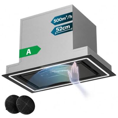 CIARRA CBCB5931C Sino extrator integrado de 52 cm, controlo de ondas, 60dB 500 m³/h ventilador extrator de cozinha integrado com luz LED, filtro de carbono CBCF055, sino de cozinha fino CIARRA CBCB5931C Sino extrator integrado de 52 cm, controlo de ondas, 60dB 500 m³/h ventilador extrator de cozinha integrado com luz LED, filtro de carbono CBCF055, sino de cozinha fino