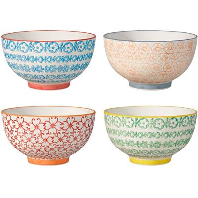 BLOOMINGVILLE Tigela de cerreal colorida Carla Express, tigelas de cereais, para pequeno-almoço, sopa, fruta, salada Ø 13,5 cm, azul-laranja verde vermelho, cerâmica, conjunto de 4, capacidade 420 ml BLOOMINGVILLE Tigela de cerreal colorida Carla Express, tigelas de cereais, para pequeno-almoço, sopa, fruta, salada Ø 13,5 cm, azul-laranja verde vermelho, cerâmica, conjunto de 4, capacidade 420 ml