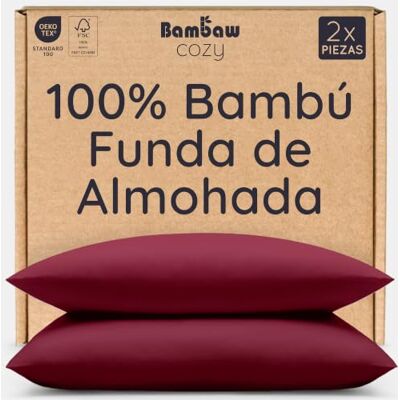 Bambaw Fronha de Almofada 80x40 cm Bambu, Pack de 2, Lençóis de Verão e Inverno Anti-ácaros, Fronha de Almofada de Bambu Refrescante, Lençóis Frescos de Verão, Certificado Oeko-Tex (Bordô) Bambaw Fronha de Almofada 80x40 cm Bambu, Pack de 2, Lençóis de Verão e Inverno Anti-ácaros, Fronha de Almofada de Bambu Refrescante, Lençóis Frescos de Verão, Certificado Oeko-Tex (Bordô)
