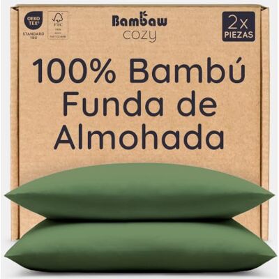 Bambaw Almofada 80 x 40 cm, embalagem de 2, lençóis de verão e inverno, antiácaros e fronha de almofada de bambu refrigerante, lençóis frescos de verão, certificado Oeko-Tex (azeitona) Bambaw Almofada 80 x 40 cm, embalagem de 2, lençóis de verão e inverno, antiácaros e fronha de almofada de bambu refrigerante, lençóis frescos de verão, certificado Oeko-Tex (azeitona)