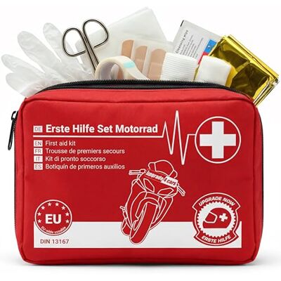 Upgrade4cars Kit de primeiros socorros Moto 2026 DIN 13167 Set acessórios Acessório prático para o veículo Fácil de usar e guardar Adequado para todas as estações, verão e inverno Upgrade4cars Kit de primeiros socorros Moto 2026 DIN 13167 Set acessórios Acessório prático para o veículo Fácil de usar e guardar Adequado para todas as estações, verão e inverno
