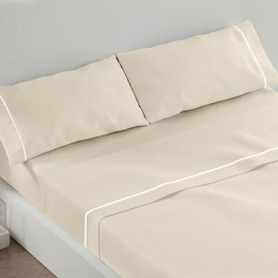 Blanco Jogo de lençóis lisos claro-lua 241, para cama de solteiro, de 120 x 190 cm, até 120 x 200 cm, cor bege Blanco Jogo de lençóis lisos claro-lua 241, para cama de solteiro, de 120 x 190 cm, até 120 x 200 cm, cor bege