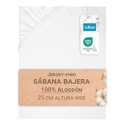 ZOLLNER Lençol de baixo ajustável de 100 x 200 cm, com faixa elástica integrada, branco, algodão, lavável a 95°C, qualidade hoteleira, com certificação Oeko Tex ZOLLNER Lençol de baixo ajustável de 100 x 200 cm, com faixa elástica integrada, branco, algodão, lavável a 95°C, qualidade hoteleira, com certificação Oeko Tex