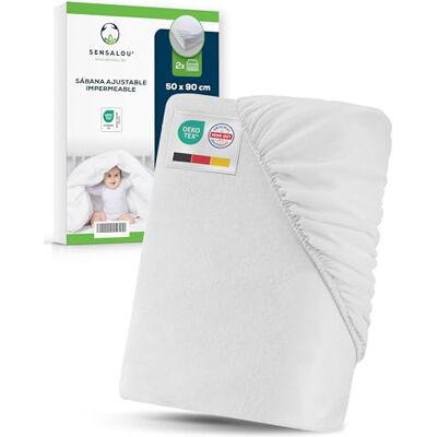 Sensalou Protetor de Colchão Impermeável 50 x 90 cm Pacote de 2 – Lençol-capa Ajustável Respirável Lavável a 95 °C para Bebés e Berços, Antialérgico, Proteção contra Incontinência e Acidentes Sensalou Protetor de Colchão Impermeável 50 x 90 cm Pacote de 2 – Lençol-capa Ajustável Respirável Lavável a 95 °C para Bebés e Berços, Antialérgico, Proteção contra Incontinência e Acidentes
