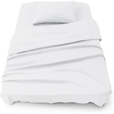 Blumtal Conjunto de Roupa de Cama Conjunto de 3 Peças, Lençol de Elástico Ajustável para Cama 90, Lençol de Cima 160x275 + 1 Fronha de Almofada 50x80cm, Branco Blumtal Conjunto de Roupa de Cama Conjunto de 3 Peças, Lençol de Elástico Ajustável para Cama 90, Lençol de Cima 160x275 + 1 Fronha de Almofada 50x80cm, Branco