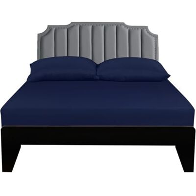 Lirex Lençol-capa 150 x 200 cm, 100% algodão, 300 fios, lençol de baixo macio, respirável, azul-escuro Lirex Lençol-capa 150 x 200 cm, 100% algodão, 300 fios, lençol de baixo macio, respirável, azul-escuro