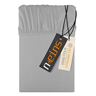 npluseins Lençol-capa 180 x 200, lençóis 200 x 200, 100% algodão respirável, com elástico, em 22 cores e 6 tamanhos, 180 200 x 200 cm, prateado npluseins Lençol-capa 180 x 200, lençóis 200 x 200, 100% algodão respirável, com elástico, em 22 cores e 6 tamanhos, 180 200 x 200 cm, prateado