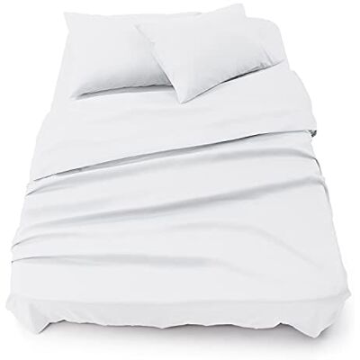 Blumtal Conjunto de Lençóis Conjunto de 4 Peças, Lençol de Baixo Ajustável Cama 160, Lençol de Cima 240x275 + 2 Fronhas de Almofada 50x80cm, Branco Blumtal Conjunto de Lençóis Conjunto de 4 Peças, Lençol de Baixo Ajustável Cama 160, Lençol de Cima 240x275 + 2 Fronhas de Almofada 50x80cm, Branco