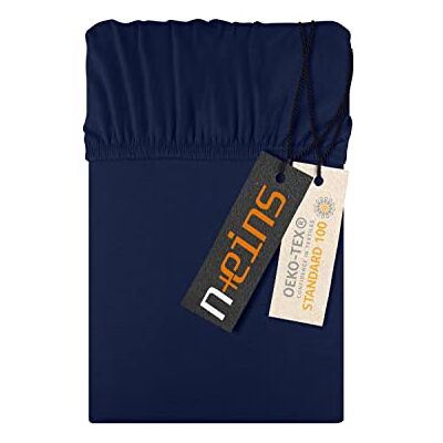 npluseins Lençóis 120 x 200 Lençol-capa algodão, 100% algodão respirável, com faixa elástica, em 22 cores e 6 tamanhos, azul-marinho npluseins Lençóis 120 x 200 Lençol-capa algodão, 100% algodão respirável, com faixa elástica, em 22 cores e 6 tamanhos, azul-marinho