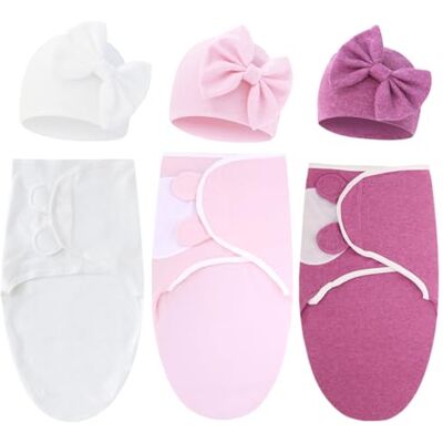 DRESHOW Recém-Nascido Swaddle Manta Chapéu Conjunto Bebé Impresso Swaddles Infantil Ajustável Saco de Dormir para 0-3 Meses Meninas Meninos, Tamanho único DRESHOW Recém-Nascido Swaddle Manta Chapéu Conjunto Bebé Impresso Swaddles Infantil Ajustável Saco de Dormir para 0-3 Meses Meninas Meninos, Tamanho único
