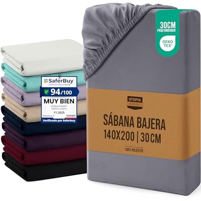Utopia Bedding Lençol-capa 140 x 200 x 30 cm, cinzento, bolso profundo, microfibra de poliéster escovado (cama 140) Utopia Bedding Lençol-capa 140 x 200 x 30 cm, cinzento, bolso profundo, microfibra de poliéster escovado (cama 140)