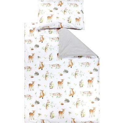 TupTam Conjunto de roupa de cama para crianças, de 2 peças, animais da floresta/ouriço/veado/raposa/coelho/bege, 120 x 90 cm TupTam Conjunto de roupa de cama para crianças, de 2 peças, animais da floresta/ouriço/veado/raposa/coelho/bege, 120 x 90 cm