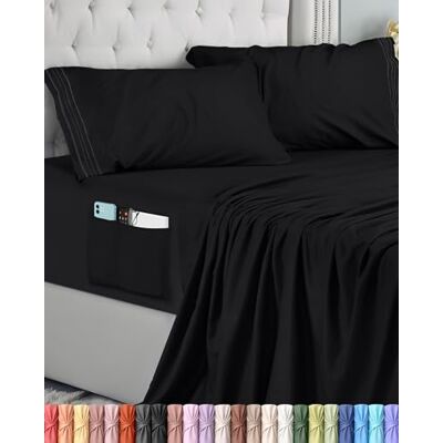 Utopia Bedding Conjunto de Roupa de Cama 4 Peças 135x190 Microfibra de Poliéster, Lençol de Baixo com Bolsos de Armazenamento, Lençol de Cima e 2 Fronhas de Almofada Bordadas (Cama 135, Preto) Utopia Bedding Conjunto de Roupa de Cama 4 Peças 135x190 Microfibra de Poliéster, Lençol de Baixo com Bolsos de Armazenamento, Lençol de Cima e 2 Fronhas de Almofada Bordadas (Cama 135, Preto)